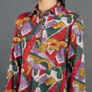 vintage multi color multi button up collared top
